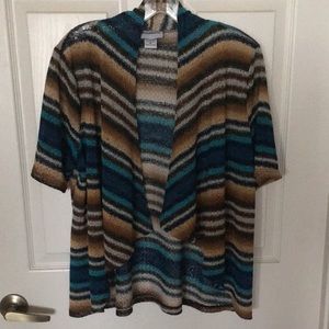 BON WORTH Short Sleeve Cardigan Medium Petite Multicolored Stripes